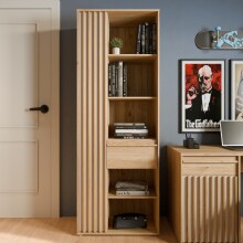 Stauraumregal >ARANK< in Mauvella Eiche / Sand - 73,1x200,1x41,7cm (BxHxT)