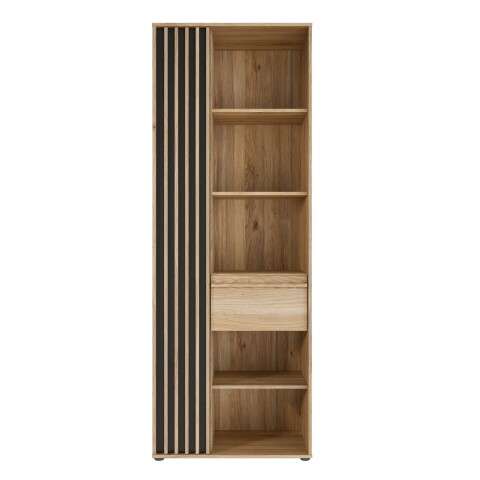 Stauraumregal >ARANK< in Mauvella Eiche / Schwarz - 73,1x200,1x41,7cm (BxHxT)