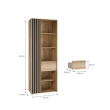 Stauraumregal >ARANK< in Mauvella Eiche / Schwarz - 73,1x200,1x41,7cm (BxHxT)