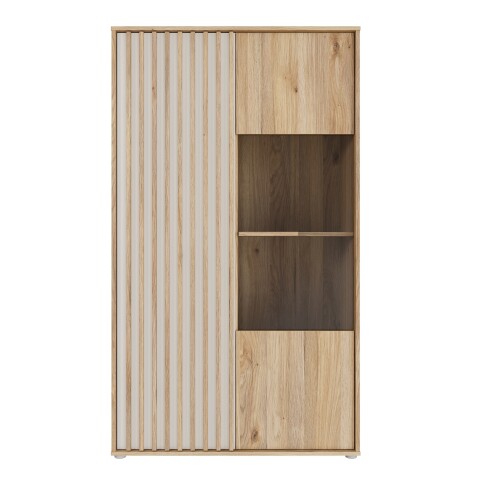 Stauraumvitrine >ARANK< in Mauvella Eiche/ Sand - 93,1x161,7x41,7cm (BxHxT)