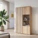 Stauraumvitrine >ARANK< in Mauvella Eiche/ Sand - 93,1x161,7x41,7cm (BxHxT)
