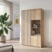 Stauraumvitrine >ARANK< in Mauvella Eiche/ Sand - 93,1x161,7x41,7cm (BxHxT)