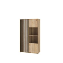 Stauraumvitrine >ARANK< in Mauvella Eiche / Schwarz - 93,1x161,7x41,7cm (BxHxT)