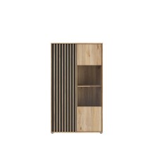 Stauraumvitrine >ARANK< in Mauvella Eiche / Schwarz - 93,1x161,7x41,7cm (BxHxT)