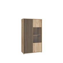 Stauraumvitrine >ARANK< in Mauvella Eiche / Schwarz - 93,1x161,7x41,7cm (BxHxT)