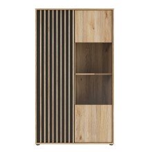 Stauraumvitrine >ARANK< in Mauvella Eiche / Schwarz...