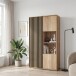 Stauraumvitrine >ARANK< in Mauvella Eiche / Schwarz - 93,1x161,7x41,7cm (BxHxT)