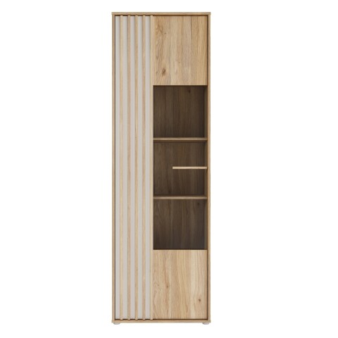 Vitrine >ARANK< in Mauvella Eiche/Sand - 63,4x200,1x41,7cm (BxHxT)