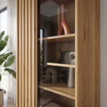 Vitrine >ARANK< in Mauvella Eiche/Sand - 63,4x200,1x41,7cm (BxHxT)