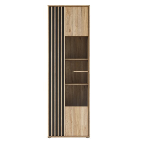 Vitrine >ARANK< in Mauvella Eiche / Schwarz - 63,4x200,1x41,7cm (BxHxT)