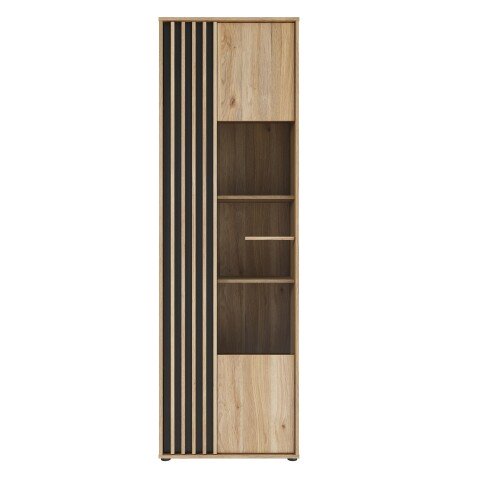 Vitrine >ARANK< in Mauvella Eiche / Schwarz - 63,4x200,1x41,7cm (BxHxT)