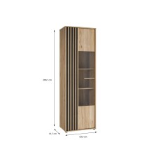Vitrine >ARANK< in Mauvella Eiche / Schwarz - 63,4x200,1x41,7cm (BxHxT)