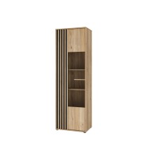 Vitrine >ARANK< in Mauvella Eiche / Schwarz - 63,4x200,1x41,7cm (BxHxT)