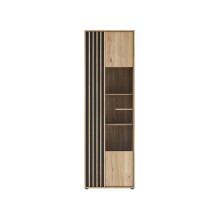 Vitrine >ARANK< in Mauvella Eiche / Schwarz - 63,4x200,1x41,7cm (BxHxT)