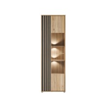 Vitrine >ARANK< in Mauvella Eiche / Schwarz - 63,4x200,1x41,7cm (BxHxT)
