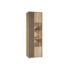 Vitrine >ARANK< in Mauvella Eiche / Schwarz - 63,4x200,1x41,7cm (BxHxT)