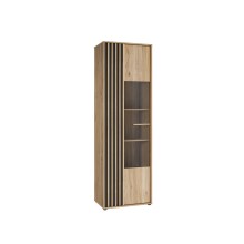 Vitrine >ARANK< in Mauvella Eiche / Schwarz - 63,4x200,1x41,7cm (BxHxT)