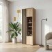 Vitrine >ARANK< in Mauvella Eiche / Schwarz - 63,4x200,1x41,7cm (BxHxT)