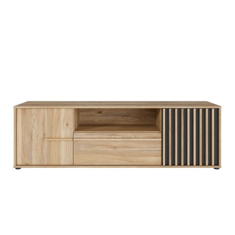Lowboard >ARANK< in Mauvella Eiche / Schwarz - 162,5x49,7x41,7cm (BxHxT)