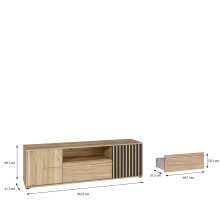 Lowboard >ARANK< in Mauvella Eiche / Schwarz - 162,5x49,7x41,7cm (BxHxT)