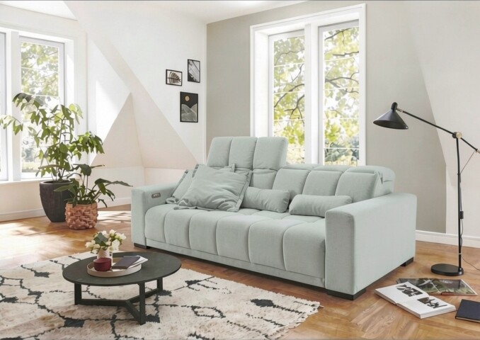 Big-Sofa >Maggy< Sitztiefen- / Kopfteilverstellung, Cord mint - 242x110x121cm (BxHxT)