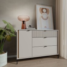Sideboard >SERAVEL< in Sand / Mauvella Eiche Dekor - 124,1x87,2x41,5cm (BxHxT)