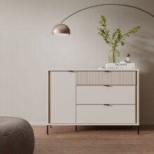 Sideboard >SERAVEL< in Sand / Mauvella Eiche Dekor - 124,1x87,2x41,5cm (BxHxT)