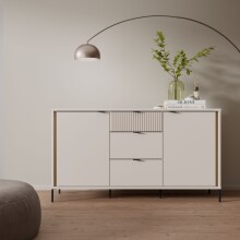 Sideboard >SERAVEL< in Sand / Mauvella Eiche Dekor - 158,8x87,2x41,5cm (BxHxT)