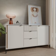 Sideboard >SERAVEL< in Sand / Mauvella Eiche Dekor - 158,8x87,2x41,5cm (BxHxT)