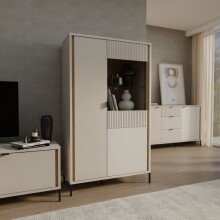 Stauraumvitrine >SERAVEL< in Sand / Mauvella Eiche Dekor