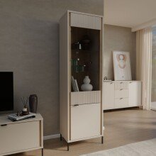 Stauraumvitrine >SERAVEL< in Sand / Mauvella Eiche Dekor