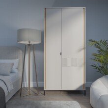 Drehtürenschrank >SERAVEL< in Sand / Mauvella Eiche Dekor - 94,1x199,2x60,5cm (BxHxT)