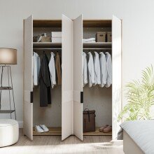 Drehtürenschrank >SERAVEL< in Mauvella Eiche Dekor / Sand - 179,3x214,3x59,4 (BxHxT)