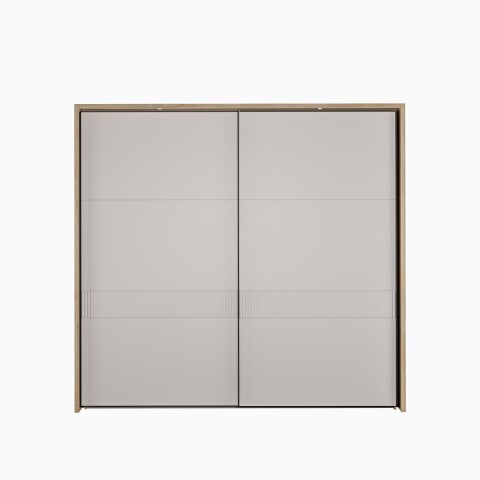 Schiebetürenschrank >SERAVEL< in Mauvella Eiche Dekor / Sand - 231,1x215,9x63,8cm (BxHxT)