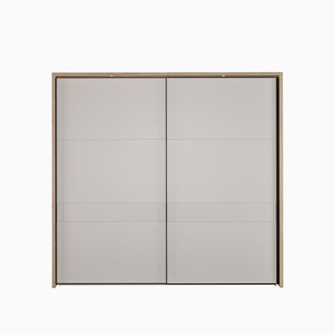 Schiebetürenschrank >SERAVEL< in Mauvella Eiche Dekor / Sand - 231,1x215,9x63,8cm (BxHxT)