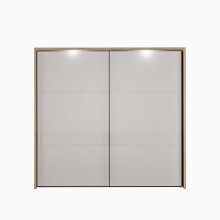 Schiebetürenschrank >SERAVEL< in Mauvella Eiche Dekor / Sand - 231,1x215,9x63,8cm (BxHxT)
