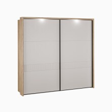 Schiebetürenschrank >SERAVEL< in Mauvella Eiche Dekor / Sand - 231,1x215,9x63,8cm (BxHxT)