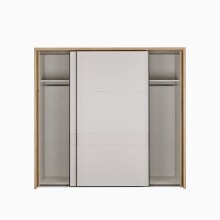Schiebetürenschrank >SERAVEL< in Mauvella Eiche Dekor / Sand - 231,1x215,9x63,8cm (BxHxT)