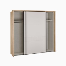 Schiebetürenschrank >SERAVEL< in Mauvella Eiche Dekor / Sand - 231,1x215,9x63,8cm (BxHxT)