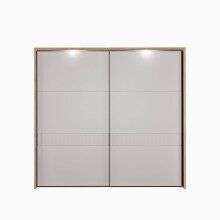 Schiebetürenschrank >SERAVEL< in Mauvella Eiche Dekor / Sand - 231,1x215,9x63,8cm (BxHxT)