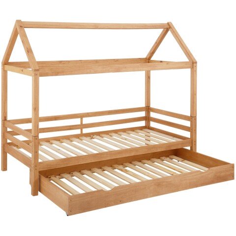Hausbett >Athen2< in Natur, Natur/Kiefer - 208x165x98cm (BxHxT)