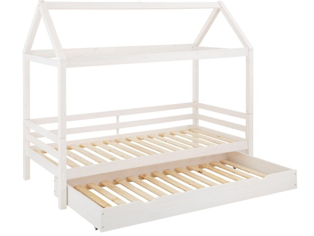 Hausbett >Athen2< in Weiß, Kiefer/Weiß - 208x165x98cm (BxHxT)