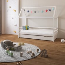 Hausbett >Athen2< in Weiß, Kiefer/Weiß - 208x165x98cm (BxHxT)