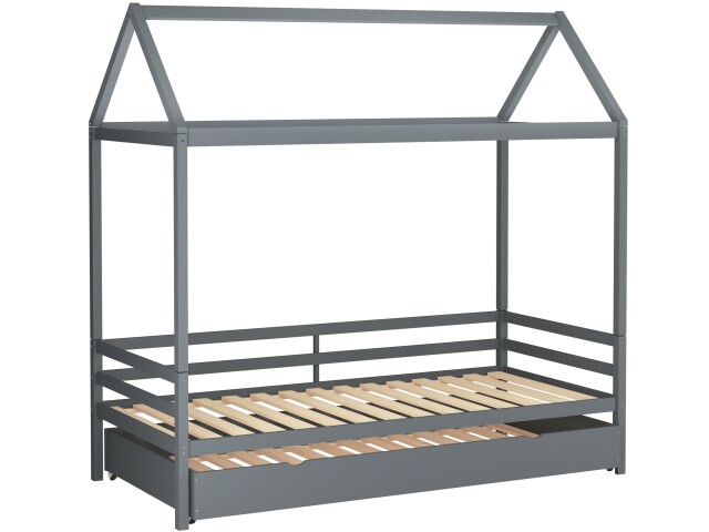 Hausbett >Athen< in Grau, Kiefer/ Grau - 208x165x98cm (BxHxT)