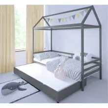 Hausbett >Athen< in Grau, Kiefer/ Grau - 208x165x98cm (BxHxT)