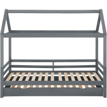 Hausbett >Athen< in Grau, Kiefer/ Grau - 208x165x98cm (BxHxT)