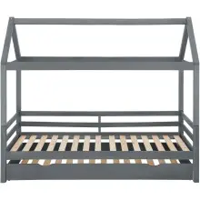 Hausbett >Athen< in Grau, Kiefer/ Grau - 208x165x98cm (BxHxT)