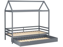 Hausbett >Athen< in Grau, Kiefer/ Grau - 208x165x98cm (BxHxT)