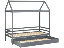 Hausbett >Athen< in Grau, Kiefer/ Grau - 208x165x98cm (BxHxT)
