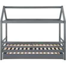 Hausbett >Athen< in Grau, Kiefer/ Grau - 208x165x98cm (BxHxT)